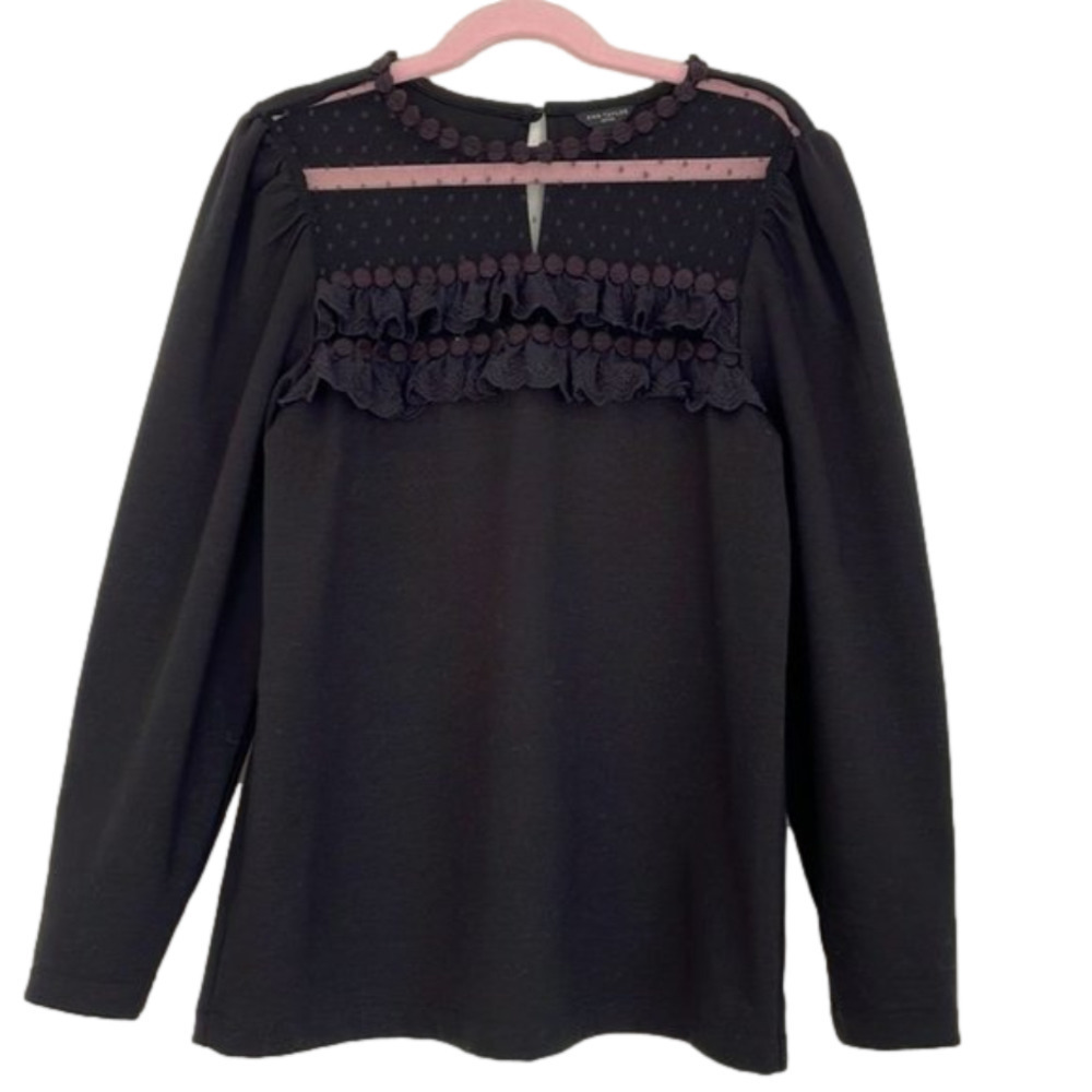 𝅺🖤 Ann Taylor Black long puff sleeve embroidered lace blouse - XXSP/00P